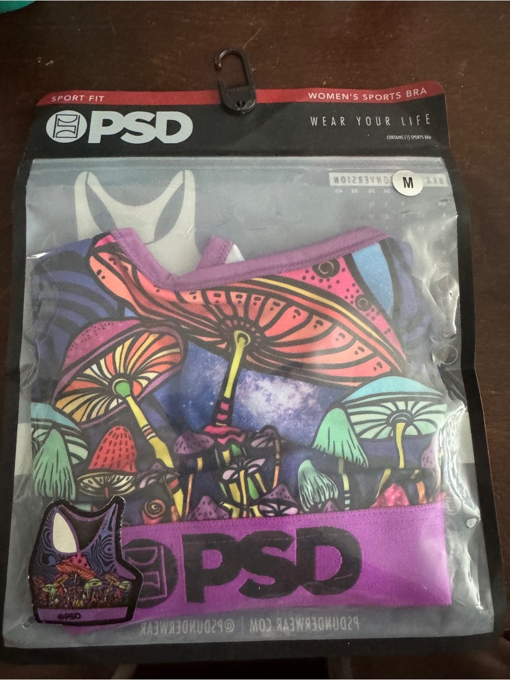 PSD Girls Purple Graphic Sports Bra with Colorful Mushroom Design